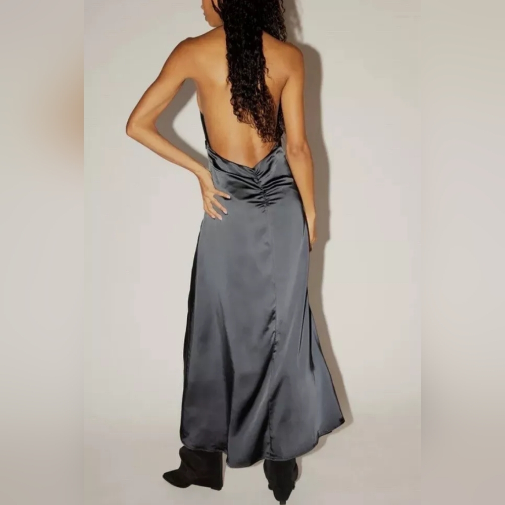 NWT Free People Black Satin Midi Dress Size Small - Picture 2 of 6